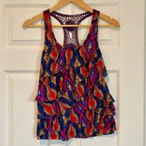 No Boundaries Colorful Ruffle Front Crochet Racerback Tank Top